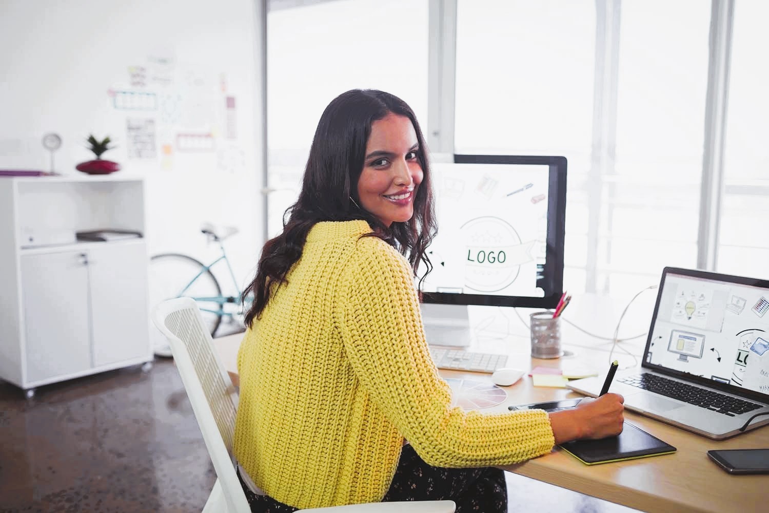 Girl working on a strategy for business